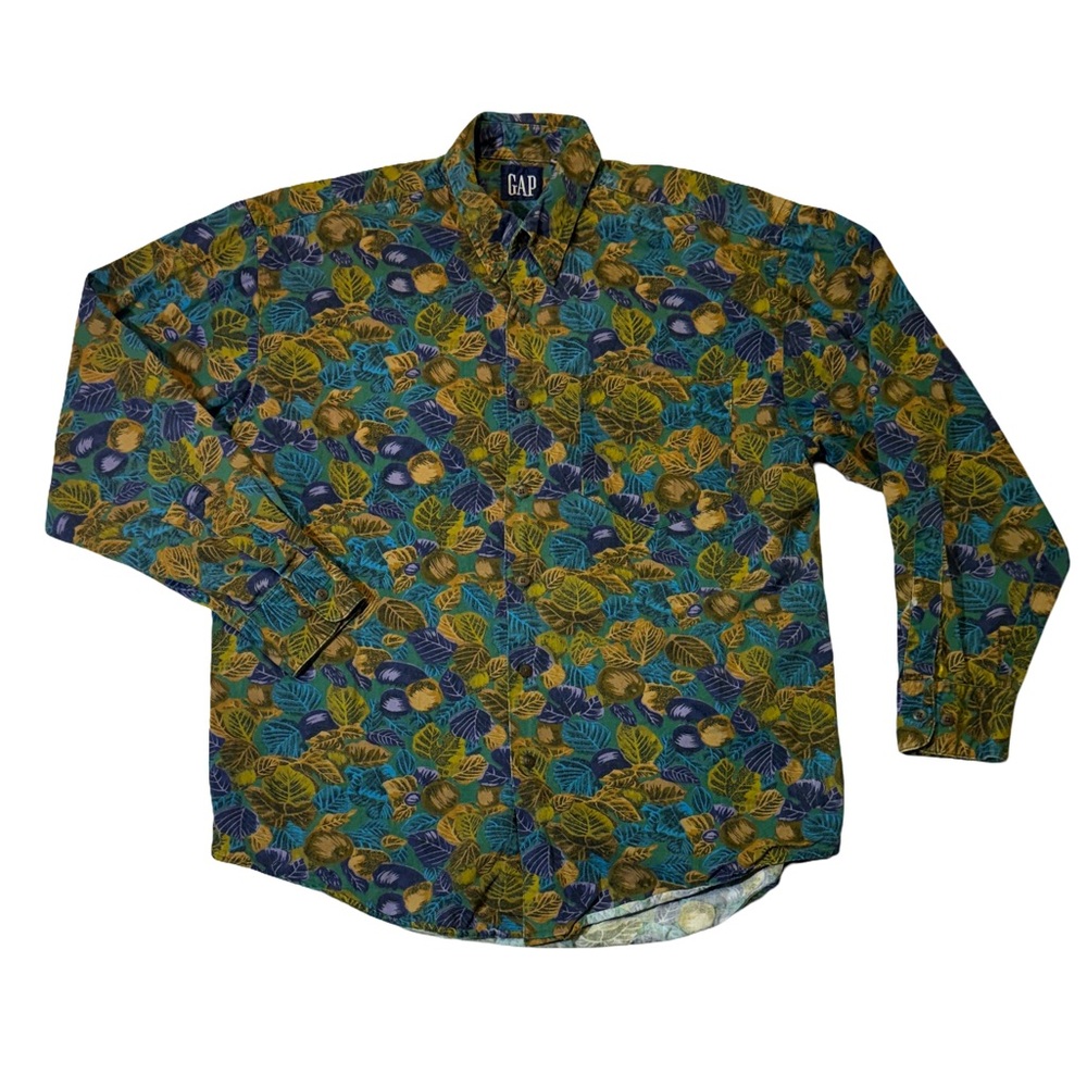 VINTAGE Gap mens S Small blue brown floral pattern 90s button up casual shirt